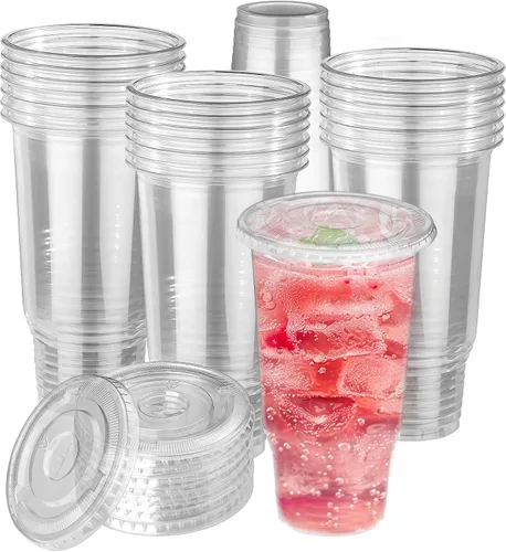 Miniatura 8 de 50 vasos de plástico transparente de 9 onzas con tapas de cúpula, tazas de postre, tazas de frutas con tapas, tazas transparentes de fiesta