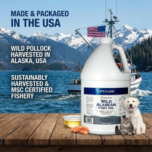 Miniatura 7 de Life Line Pet Nutrition Aceite de pescado salvaje de Alaska para perros y gatos, 128 onzas, suplemento de aceite de pescado Omega 3 para piel