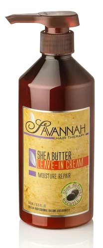 Savannah Hair Therapy Acondicionador en crema sin enjuague para cabello seco dañado y teñido con manteca de karité, queratina y proteína de seda,