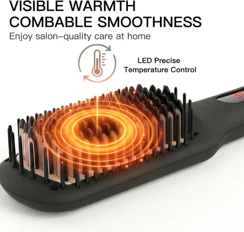 Miniatura 8 de MEGAWISE Cepillo alisador de pelo iónico Pro Ceramic para salón en casa, cepillo alisador con tecnología de calefacción de 20 segundos, apagado