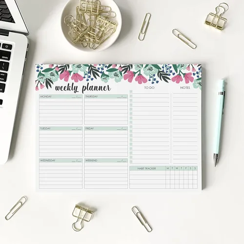 Miniatura 2 de Bloc de agenda semanal, 52 hojas tamaño carta desprendibles, 8.5” x 11” agenda semanal sin fecha, planificador de escritorio, bloc de notas