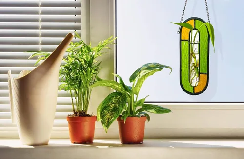Miniatura 4 de LITMIND Estación de Propagación de Plantas de Vidrio Emplomado, Maceta Terrario Hidropónico Colgante con 2 Tubos de Vidrio - Perfecto