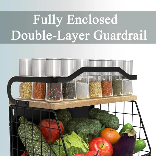 Miniatura 3 de Mefirt Estante Magnético para Refrigerador con Tapa de Madera, Cesta de Frutas Resistente, Contenedores de Almacenamiento de Frutas, Papas
