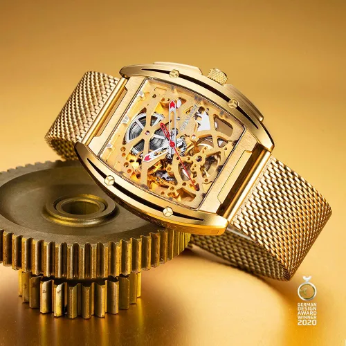 Miniatura 3 de CIGA Design Reloj de pulsera mecánico de acero inoxidable dorado con correa de silicona de zafiro con una correa de acero inoxidable