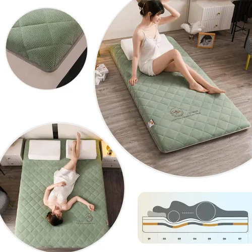 Miniatura 3 de KKCD Shikibuton - Colchón de futón japonés de felpa, cálido y suave, colchón enrollable para tatami, tapete portátil para dormir con fibra de Verde