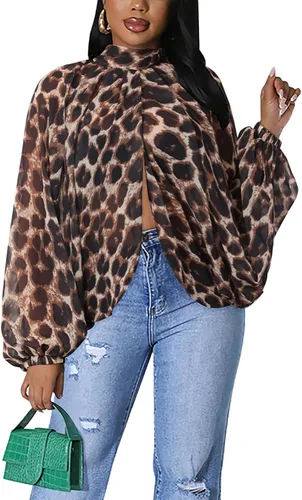Miniatura 10 de Tops Sexys para Mujer Fiesta Club Noche con Mangas de Murciélago de Gasa Transparente con Lazo Trasero en la Parte Frontal Camisas de Mujer Casuales