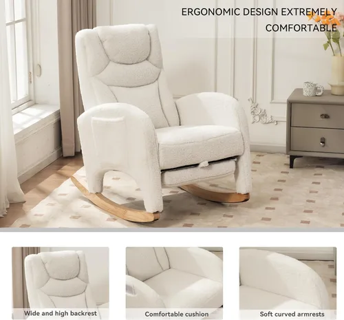 Miniatura 6 de FOXHUNTER Mecedora para guardería, moderna silla deslizante con reposapiés ajustable y patas de madera maciza, respaldo alto, silla de guardería