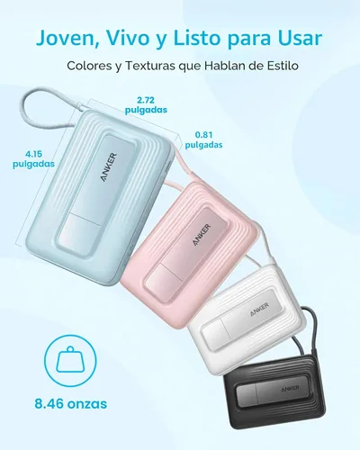 Miniatura 2 de Anker Zolo Banco de Energía Magnético, Cargador Portátil Inalámbrico de 10,000mAh con Carga Rápida Máxima de 30W, Paquete de Batería con Cable USB-C