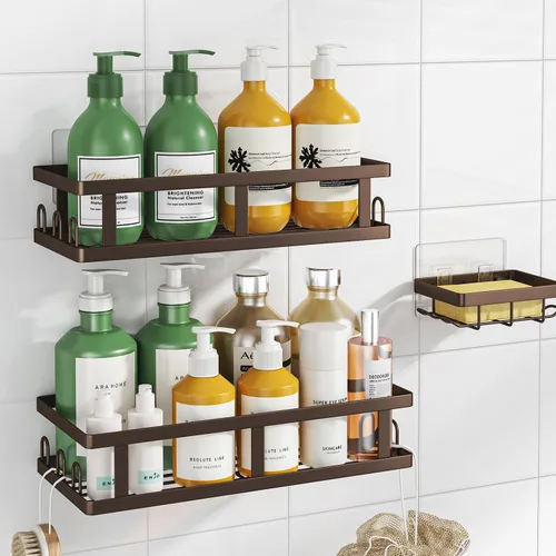 Miniatura 14 de Youvip Organizador de ducha adhesivo sin taladro, organizador de baño con soporte para jabón, estantes inoxidables de gran capacidad para ducha