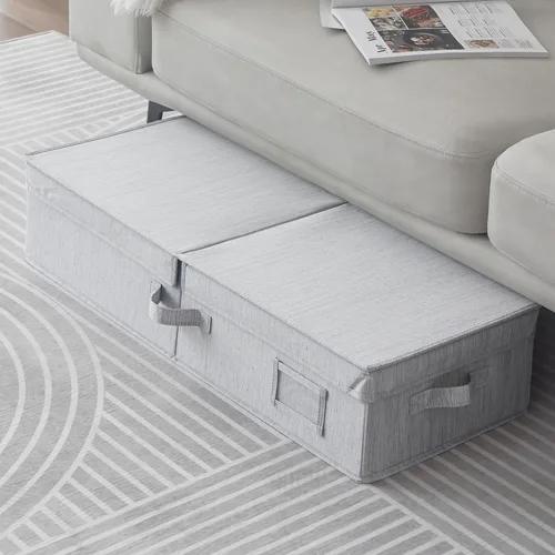 Sukkiri - Contenedor de almacenamiento para debajo de la cama con tapa superior, organizador grande de tela plegable para armario, mantas, ropa y