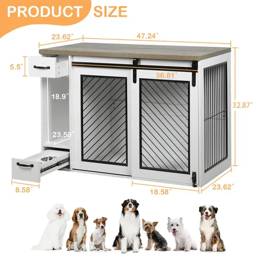 Miniatura 3 de Jaula Grande para Perros, Jaulas para Perros Medianos, Caseta para Perros de 47.2" para Interiores con Cajones, Comederos y Almacenamiento, 2
