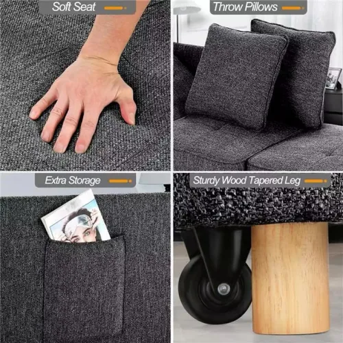 Miniatura 7 de SEJOV Sofá Cama Convertible 4 en 1, Sofás y Sillones, Sofá Loveseat de Tela de Lino de 3 Asientos con 2 Cojines Decorativos, Sillón Reclinable