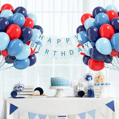 Miniatura 8 de 60 unidades de globos rojos y azules de 12 pulgadas con globos azul marino, azul pizarra y rojo polvoriento para decoraciones de baby shower, Azul