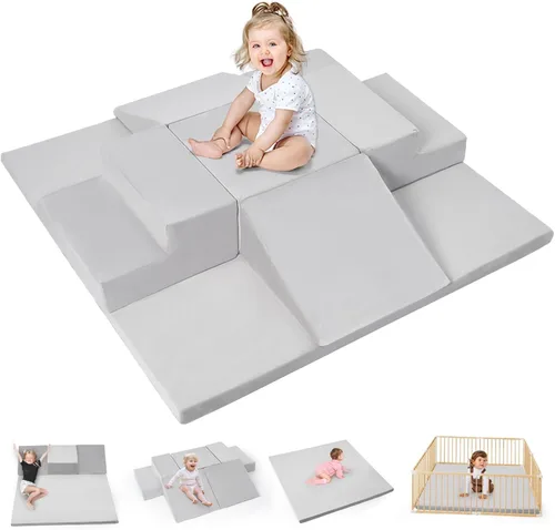 Rinnebbit Bloques de escalada de espuma de 6 piezas para niños pequeños, juego de espuma suave para escalar y gatear con tapete de juego para bebé