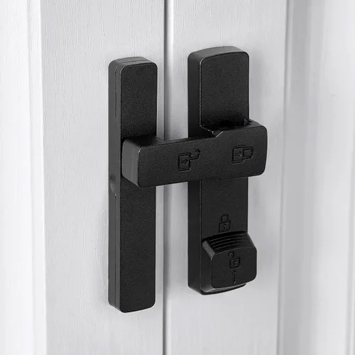 Miniatura 4 de INIRET Cerradura de puerta de granero negro mate de 180 grados, herrajes para puerta abatible, cerradura de puerta de aleación de zinc, protege