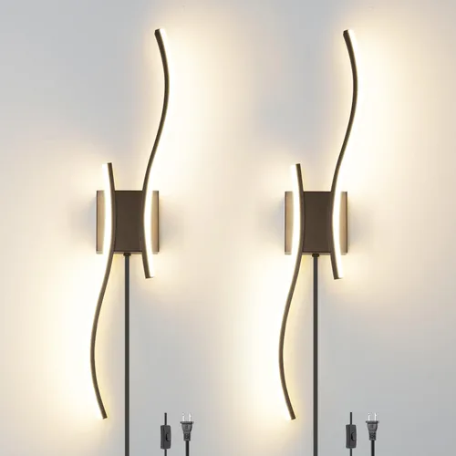 Miniatura 12 de Juego de 2 lámparas de pared enchufables modernas Daunton, luz de pared LED regulable dorada con control remoto, 3CCT ajustable y función