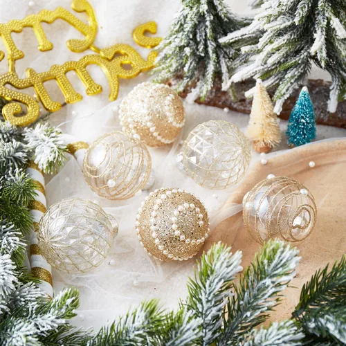 Miniatura 4 de 12 unidades de esferas de Navidad de adorno de 2.76 pulgadas, irrompibles, de plástico transparente, grandes, decoración para árbol de Navidad, Rosa