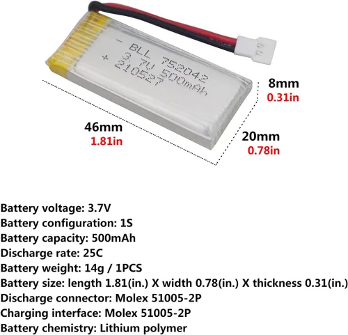 Miniatura 2 de 5 unidades 3.7 V 500 mAh batería y cargador 5 en 1 para JJRC H31 H37 H6D Hubsan X4 H107C H107D H107L H107P H108 JXD392 JXD388 JXD385 UDI U816A SYMA