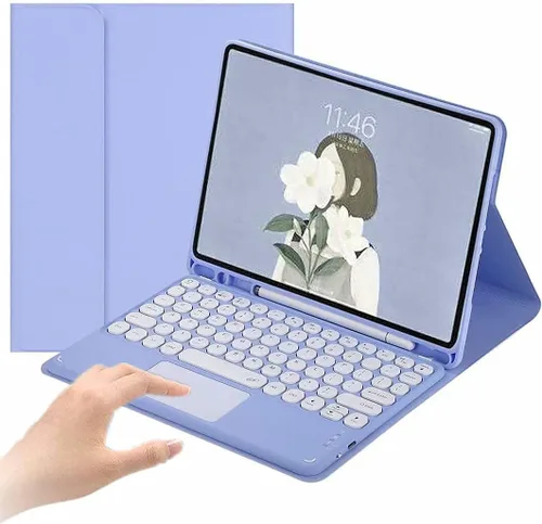 Miniatura 15 de Funda de teclado para iPad 10.2 para 9/iPad 8/iPad 7 (2021/2020/2019) Touchpad desmontable con soporte para lápices, funda inteligente de cuero Azul