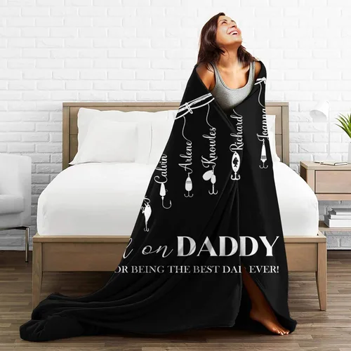 Miniatura 7 de Manta personalizada para papá con nombres de niños de 1 a 10 años, manta con texto en inglés "Thank You for Being The Best Dad Ever", para el Día