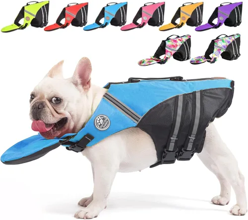 Miniatura 13 de Chaleco salvavidas para perro, chaleco salvavidas para bulldog francés para nadar en barco, chaleco de natación para perros con flotador de barbilla