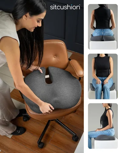 Miniatura 6 de SitCushion Cojín para silla de oficina extra grande para aliviar el dolor de ciática, cojín de espuma viscoelástica para asiento de automóvil, Gris