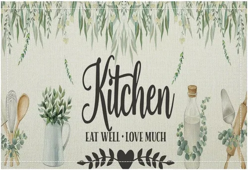 Miniatura 15 de Juego de 4 manteles individuales con estampado de cocina de chef, restaurante, cocina, acuarela, manteles individuales de tela lavable para mesa