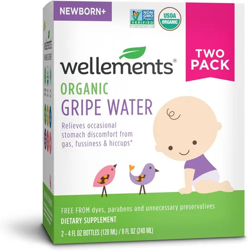 Wellements Gripe Water de 4 onzas líquidas (paquete de 2) alivia las molestias ocasionales del estómago causadas por los gases, la inquietud y el