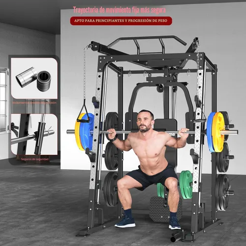 Miniatura 2 de SunHome Smith Machine, soporte para sentadillas Power Cage con barra Smith, sistemas de tracción LAT, máquina cruzada de cables y accesorio de cable