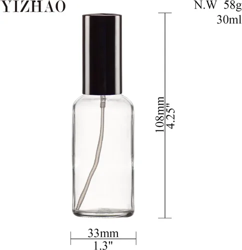 Miniatura 2 de YIZHAO Botellas de vidrio transparente de 1 oz, con pequeño aerosol de niebla fina, tapa de metal, recargable para aceite esencial, viajes