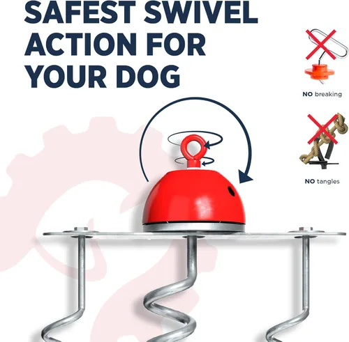 Miniatura 3 de Industrial Puppy Estaca de amarre para perros: acción giratoria de 360 grados que ayuda a reducir los enredos, 3 anclajes de sacacorchos, acero