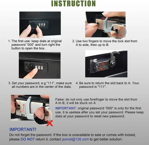 Miniatura 8 de Jssmst - Caja grande de seguridad para dinero con bandeja; caja de dinero de metal con cerradura de combinación y cable de seguridad, color negro