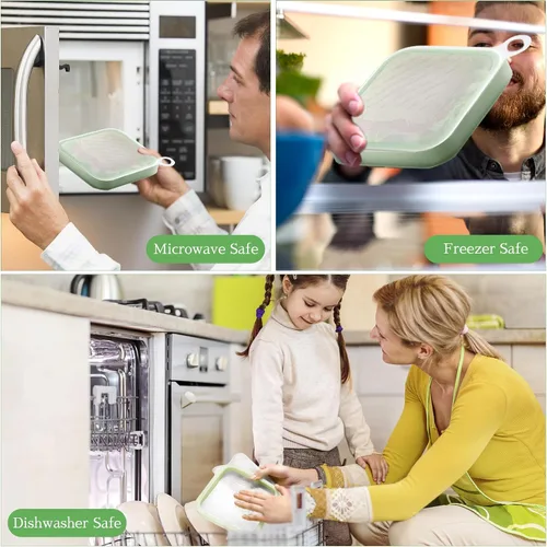 Miniatura 5 de Anjing Recipiente de silicona para loncheras, 2 recipientes de almacenamiento de alimentos con tapas, bolsa reutilizable para preparación