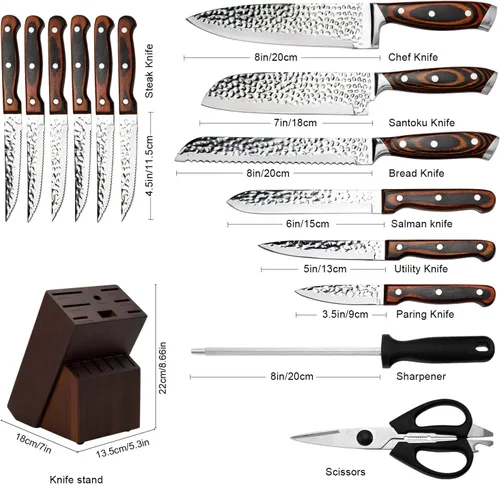 Miniatura 2 de Juego de cuchillos de cocina con bloque, juego de 15 piezas de bloque de cuchillos de acero inoxidable de alto carbono con afilador, cuchillos