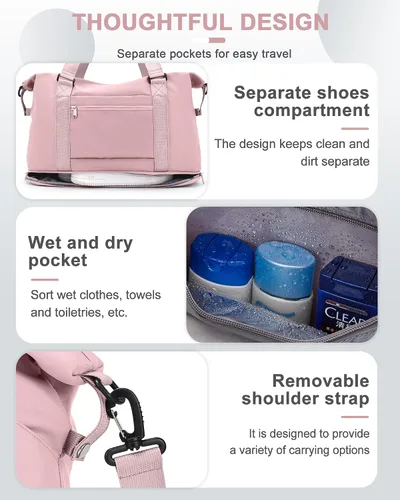 Miniatura 7 de Bolsa de viaje para mujeres y hombres, bolsa de fin de semana, S4-rosa