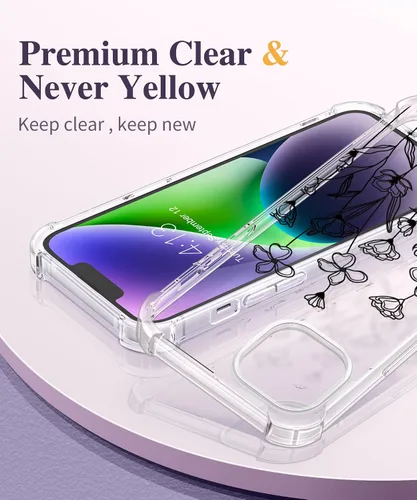 Miniatura 3 de GVIEWIN - Funda para iPhone 14 Floral, con protector de pantalla + protector de lente de cámara, [sin amarillamiento] funda protectora transparente