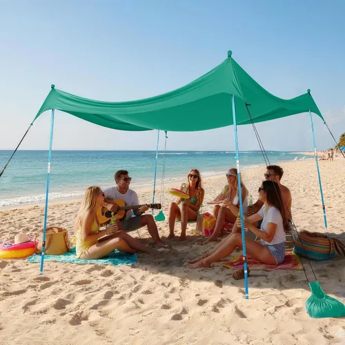Miniatura 23 de CROWN SHADES Tienda de campaña de playa de 7 x 7, toldo de playa fácil de desplegar, UPF50+, 2 postes ajustables, turquesa
