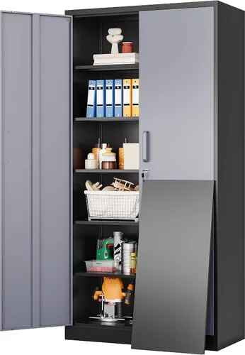 Miniatura 31 de SISESOL Armario de almacenamiento de metal de 36 pulgadas con puertas y estantes, pequeño armario de almacenamiento de garaje con cerradura, Negro