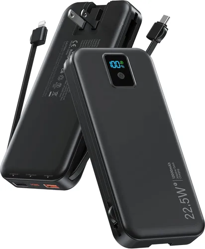 Miniatura 17 de Cargador portátil, cargador de batería de carga rápida de 12000 mAh 22.5 W con cables integrados y enchufe de pared, paquete de baterías esenciales