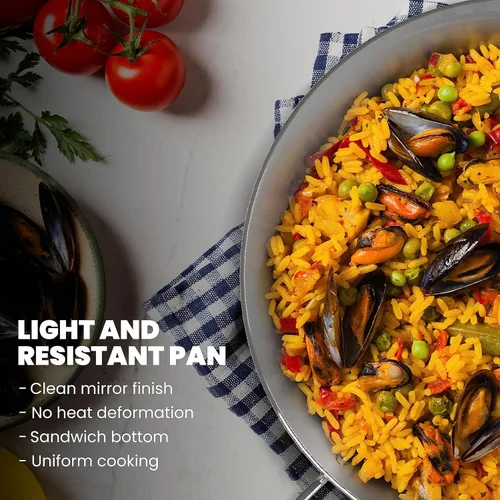 Miniatura 4 de Machika Sartén de acero inoxidable Utensilios de cocina de acero inoxidable Sartén de inducción para recetas de paella y arroz Ideal