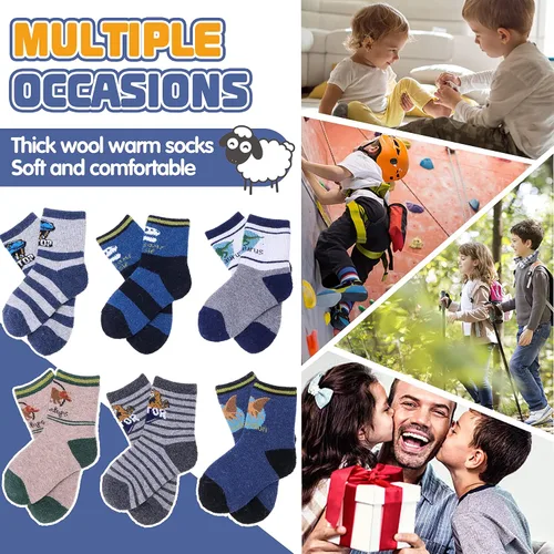 Miniatura 13 de ANTSANG Calcetines de Lana, Calcetines Térmicos Cálidos y Gruesos Tipo Crew Boot para Niños Pequeños, Niños y Niñas, 6 Pares