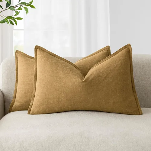 Miniatura 92 de Foindtower Paquete de 2 fundas de almohada decorativas de lino y liso, funda de cojín decorativa suave, estilo bohemio campestre para silla, sofá