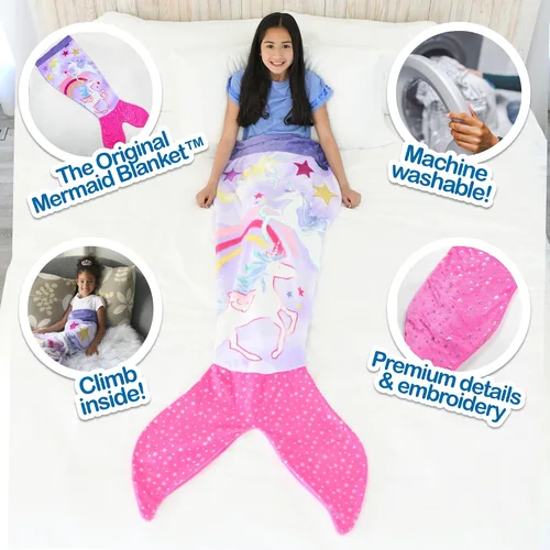 Miniatura 4 de Blankie Tails - Manta de sirena de unicornio, cola de sirena con vellón de ambos lados, cola de vestir para niñas, adolescentes y adultos, lavable a