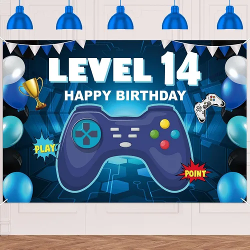 Miniatura 11 de Pancarta de nivel 5 desbloqueada con texto en inglés «Happy 5 Birthday» para decoración temática de videojuegos para niños y niñas, fiesta de 5