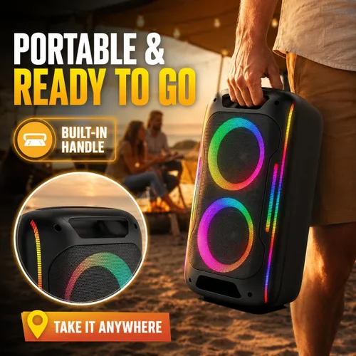 Miniatura 7 de Altavoz Bluetooth para fiestas, potente sonido estéreo de 180 W, graves profundos, altavoz inalámbrico portátil con modos de sonido EQ, luces LED