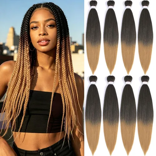 Miniatura 26 de BEFUNNY Cabello para Trenzar, Cabello para Trenzar Pre-Estirado, 24 Pulgadas 8 Paquetes Cabello Preestirado Ombré para Trenzas de Caja de Crochet