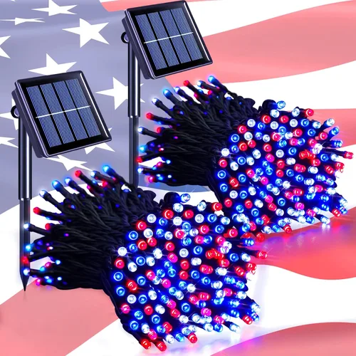 Miniatura 25 de JMEXSUSS 600 luces LED solares azules de Navidad, 206.7 pies, luces azules de Navidad al aire libre, impermeables, 8 modos de luz solar al aire