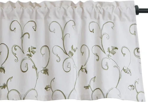 VOGOL - Cenefa de cortinas bordadas con vides, cenefa con bolsillo para ventanas, 52 x 18 pulgadas, verde pasto