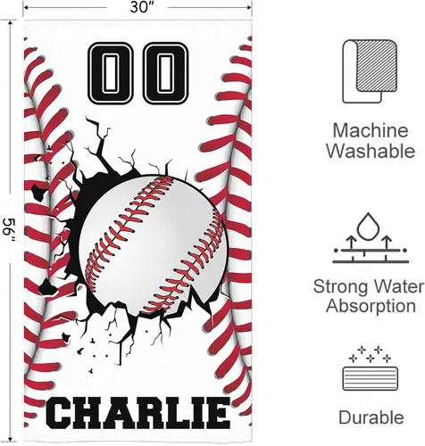 Miniatura 6 de Toalla de playa de béisbol personalizada para niños y niños, toalla de playa deportiva personalizada con nombre, número de equipo, regalos