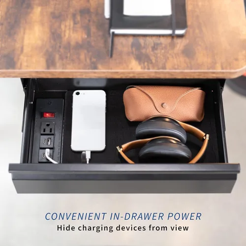 Miniatura 3 de VIVO DESK-DR16-BP - Cajón deslizante para debajo del escritorio de 16 pulgadas con regleta de alimentación para carga, organizador de Negro